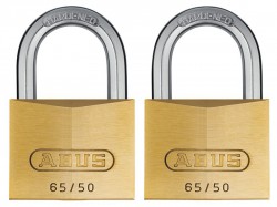 ABUS Mechanical 65/50 50mm Brass Padlock Twin Pack Carded