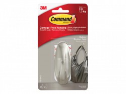 Command Medium Designer Hook, Brushed Nickel Effect