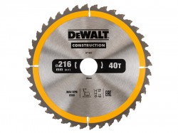 DEWALT Construction Circular Saw Blade 216 x 30mm x 40T