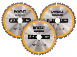DEWALT Construction Circular Saw Blade 3 Pack 216 x 30mm  2 x 24T 1 x 40T