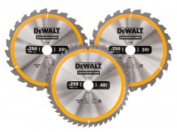 DEWALT DT1963 Construction Circular Saw Blade 3 Pack 250 x 30mm x 24T/48T