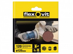 Flexovit Hook & Loop Sanding Discs 125mm Fine 120g (Pack of 6)