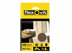 Flexovit Detail Hook & Loop Sanding Sheets 105 x 175mm Fine 120g (6)