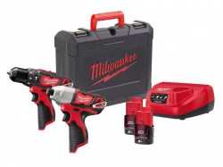 Milwaukee Power Tools M12 2BPP2B-202C Brushed Twin Pack 12V 2 x 2.0Ah Li-ion