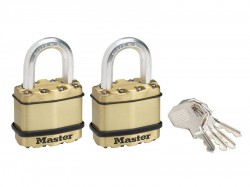 Master Lock Excell Brass Finish 45mm Padlock 4-Pin - Keyed Alike x 2