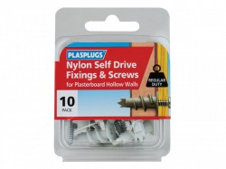 Plasplugs Nylon Self Drive Fixings & Screws Pack of 10