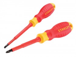 Stanley Tools FatMax VDE Insulated Pozidriv & Slotted Screwdriver Set 2 Piece