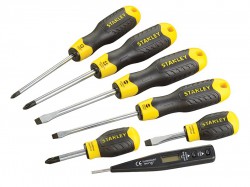 Stanley Tools Cushion Grip Flared & Phillips Screwdriver Set of 6 + Voltage Tester