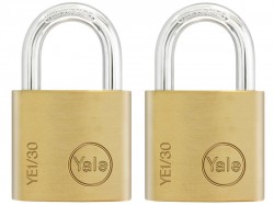Yale Locks YE1 Brass Padlock 30mm (2 Pack)