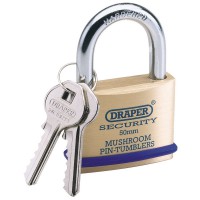 50mm Solid Brass Padlock & 2 Keys With Mushroom Pin Tumblers Hardened Steel Shackle & Bumper