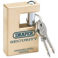 DRAPER Expert 63mm Quality Close Shackle Solid Brass Padlock and 2 Keys with Hardened Steel Shackle